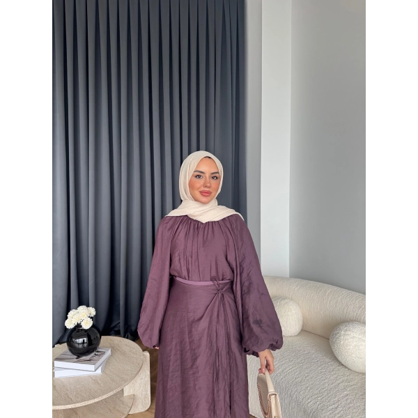 Qu - Balon Kol Etekli Takım - Mürdüm