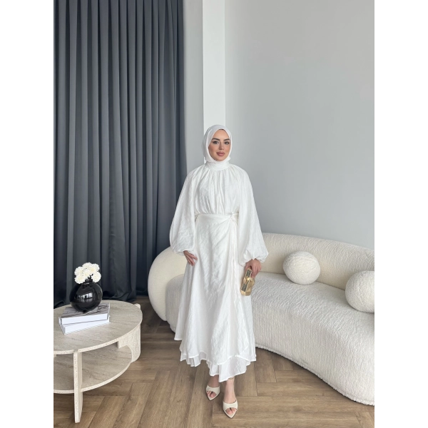 Qu - Balon Kol Etekli Takım - Ekru