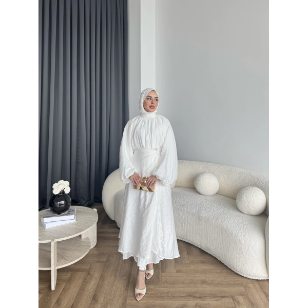 Qu - Balon Kol Etekli Takım - Ekru