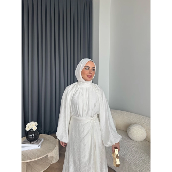 Qu - Balon Kol Etekli Takım - Ekru