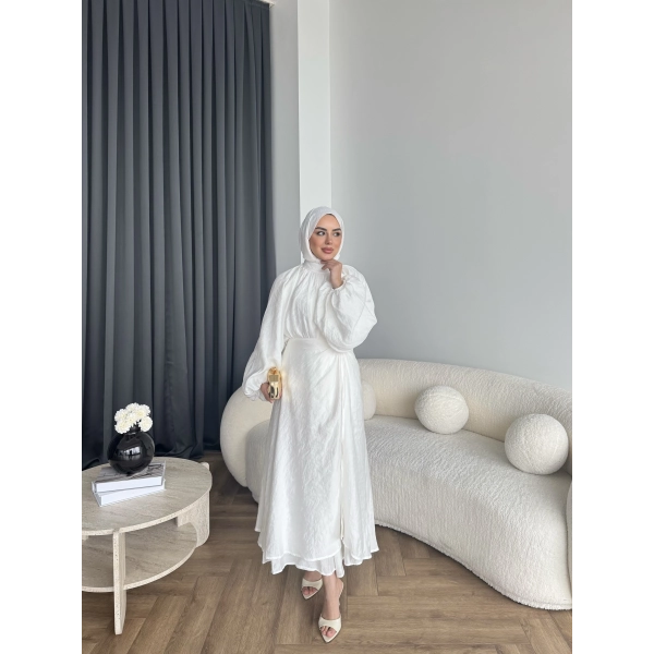 Qu - Balon Kol Etekli Takım - Ekru