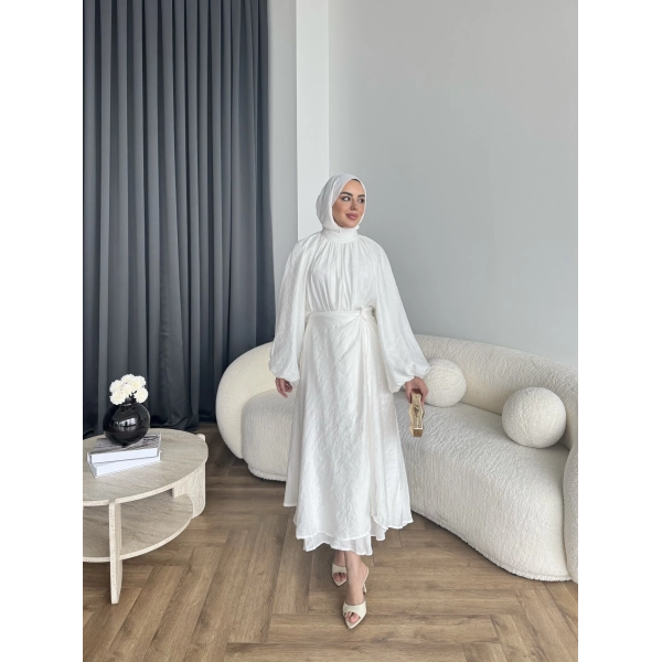 Qu - Balon Kol Etekli Takım - Ekru