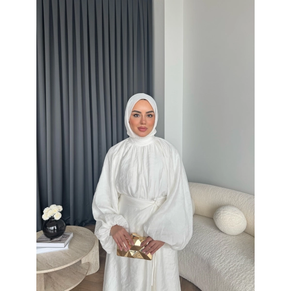 Qu - Balon Kol Etekli Takım - Ekru