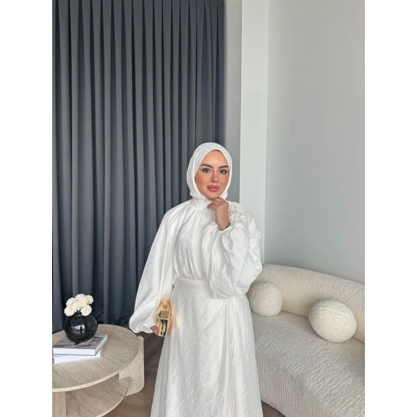 Qu - Balon Kol Etekli Takım - Ekru