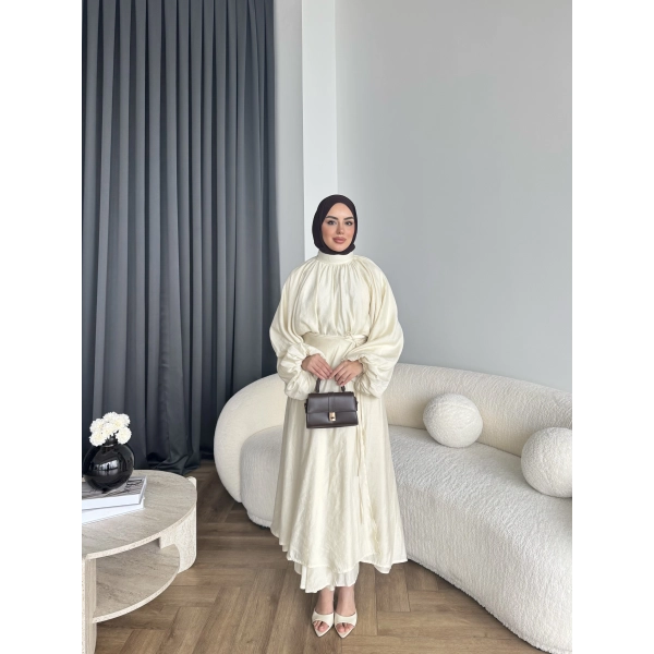 Qu - Balon Kol Etekli Takım - Krem