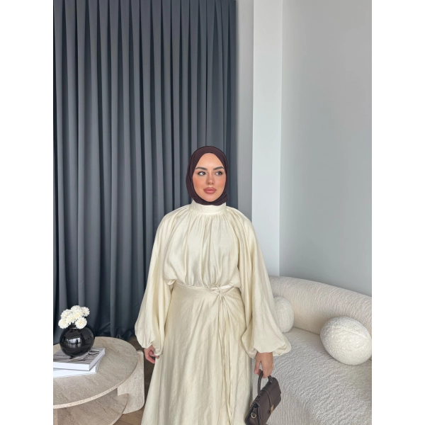 Qu - Balon Kol Etekli Takım - Krem