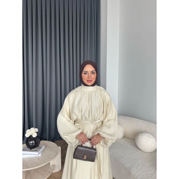 Qu - Balon Kol Etekli Takım - Krem