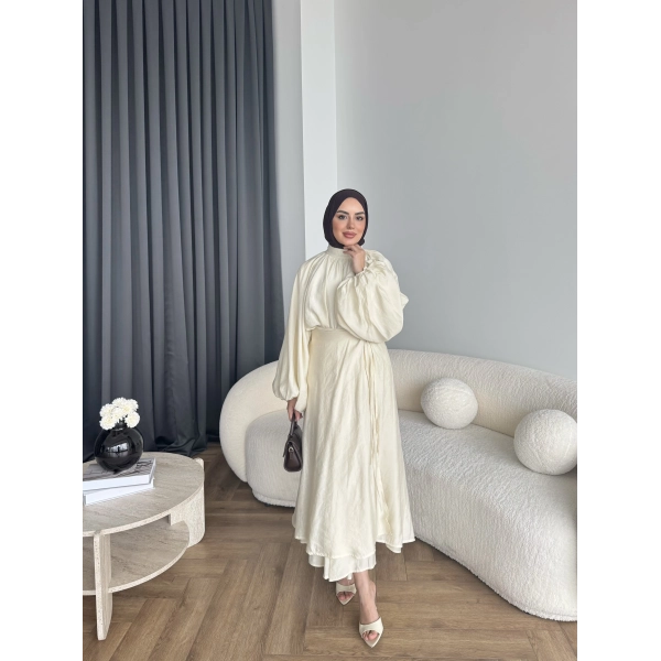 Qu - Balon Kol Etekli Takım - Krem