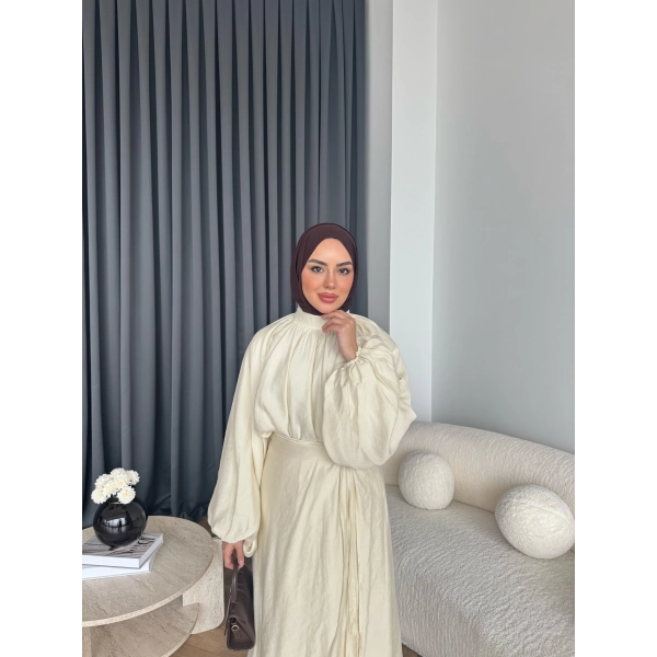 Qu - Balon Kol Etekli Takım - Krem