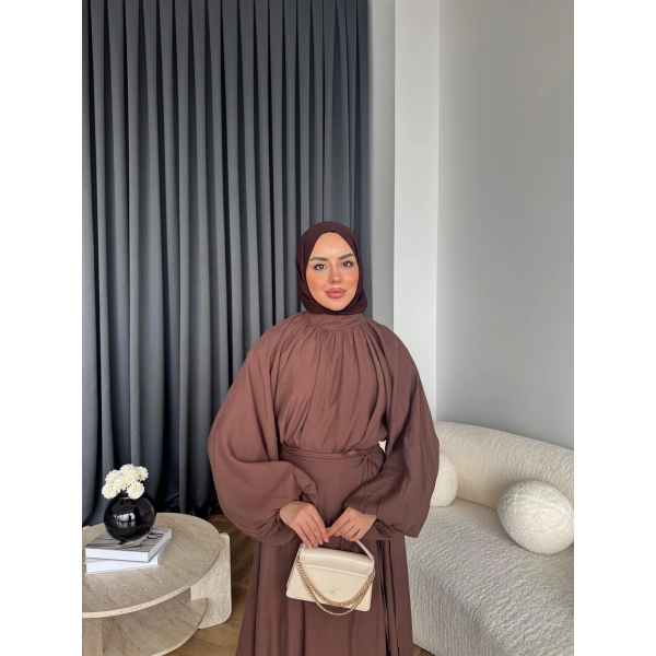 Qu - Balon Kol Etekli Takım - Acı Kahve