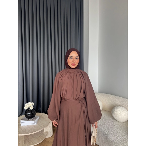 Qu - Balon Kol Etekli Takım - Acı Kahve