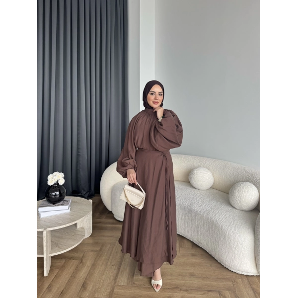 Qu - Balon Kol Etekli Takım - Acı Kahve