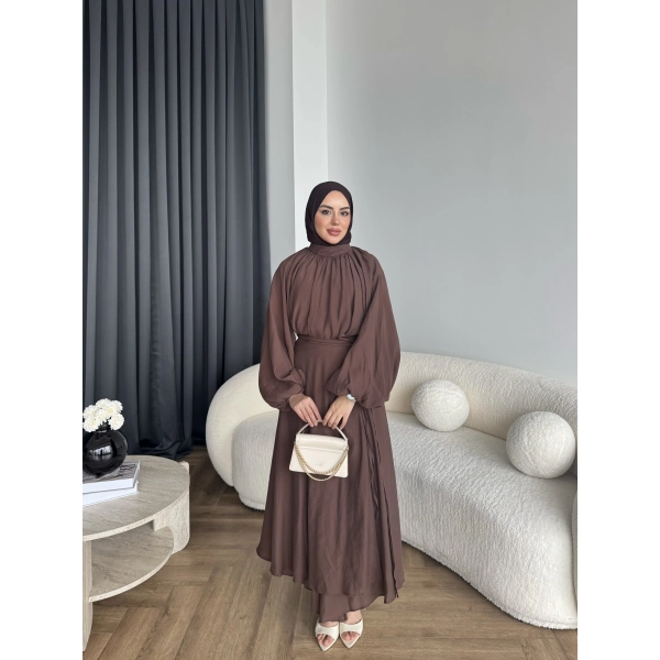 Qu - Balon Kol Etekli Takım - Acı Kahve