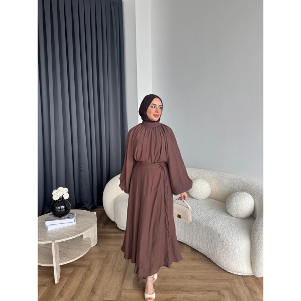 Qu - Balon Kol Etekli Takım - Acı Kahve