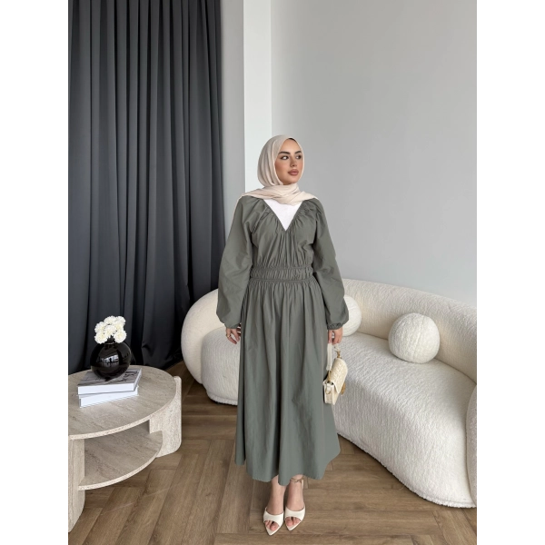 Milsa Lastikli Elbise - Yeşil