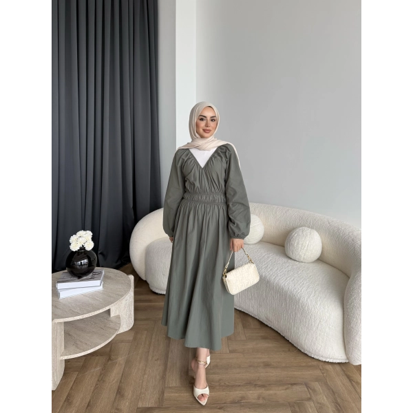 Milsa Lastikli Elbise - Yeşil