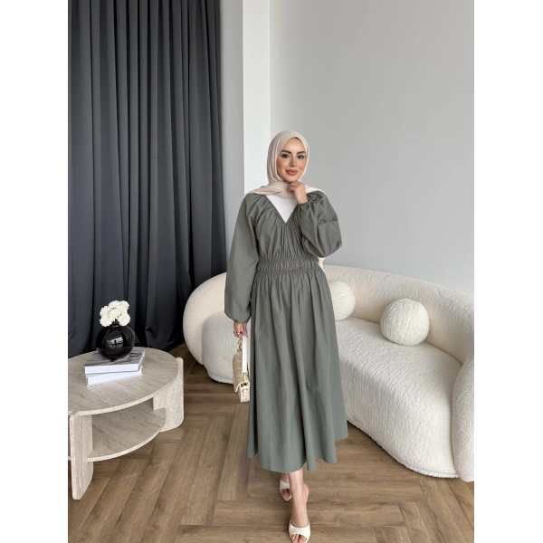 Milsa Lastikli Elbise - Yeşil