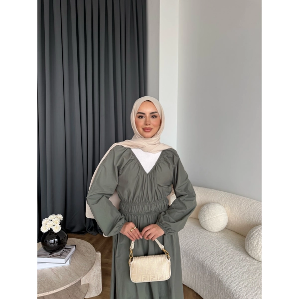 Milsa Lastikli Elbise - Yeşil