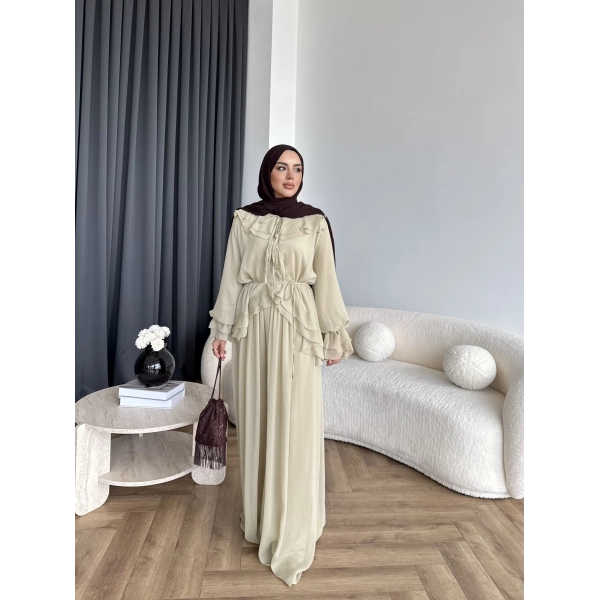 Ah - Elanar Fırfır Detaylı Pantolonlu Takım - Yeşil - ÖN SİPARİŞ