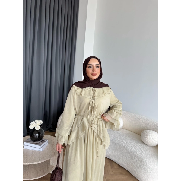 Ah - Elanar Fırfır Detaylı Pantolonlu Takım - Yeşil - ÖN SİPARİŞ