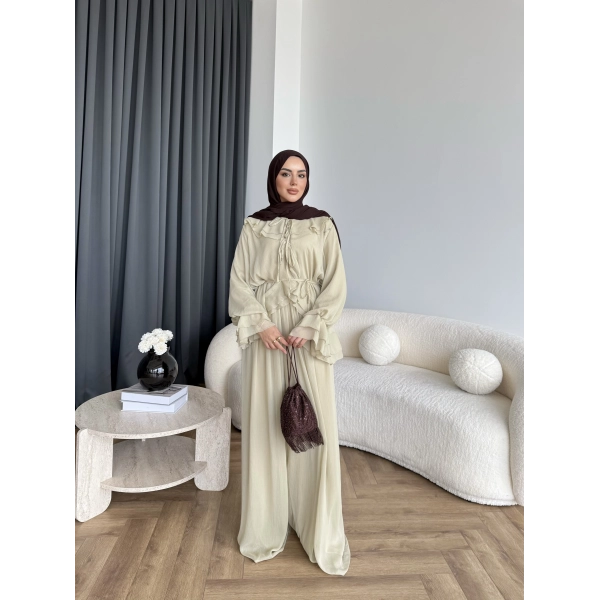 Ah - Elanar Fırfır Detaylı Pantolonlu Takım - Yeşil - ÖN SİPARİŞ