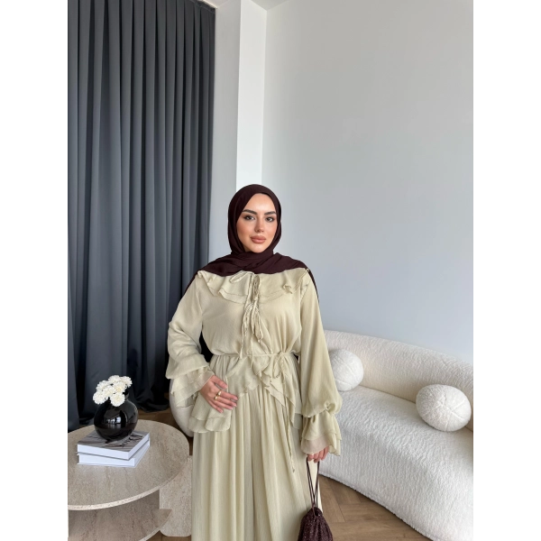 Ah - Elanar Fırfır Detaylı Pantolonlu Takım - Yeşil - ÖN SİPARİŞ