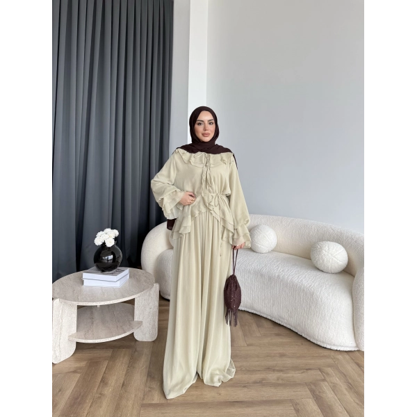 Ah - Elanar Fırfır Detaylı Pantolonlu Takım - Yeşil - ÖN SİPARİŞ