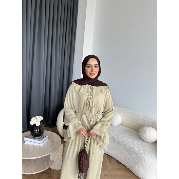 Ah - Elanar Fırfır Detaylı Pantolonlu Takım - Yeşil - ÖN SİPARİŞ