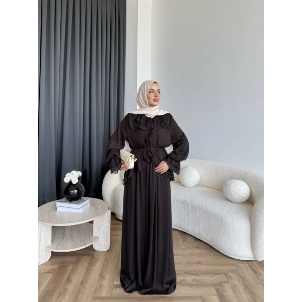 Ah - Elanar Fırfır Detaylı Pantolonlu Takım - Kahve - ÖN SİPARİŞ