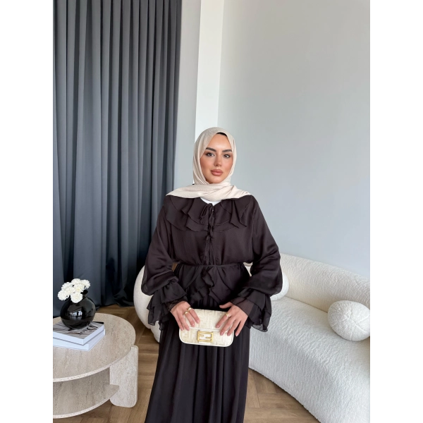 Ah - Elanar Fırfır Detaylı Pantolonlu Takım - Kahve - ÖN SİPARİŞ