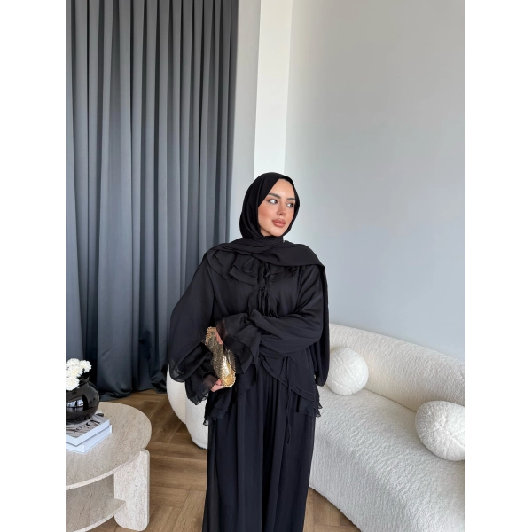 Ah - Elanar Fırfır Detaylı Pantolonlu Takım - Siyah - ÖN SİPARİŞ