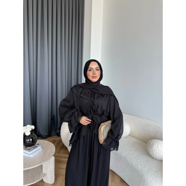 Ah - Elanar Fırfır Detaylı Pantolonlu Takım - Siyah - ÖN SİPARİŞ