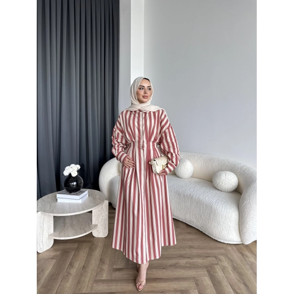 Tb - Heidi Çizgili Gömlek Elbise - Turuncu ÖN SİPARİŞ