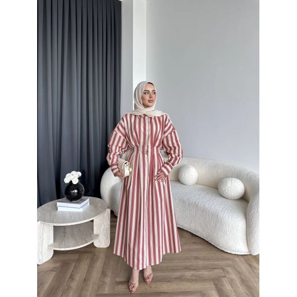 Tb - Heidi Çizgili Gömlek Elbise - Turuncu ÖN SİPARİŞ