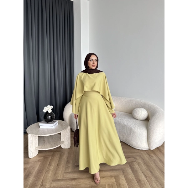 Duq - Ledtan Pelerin Yaka Elbise - Yeşil