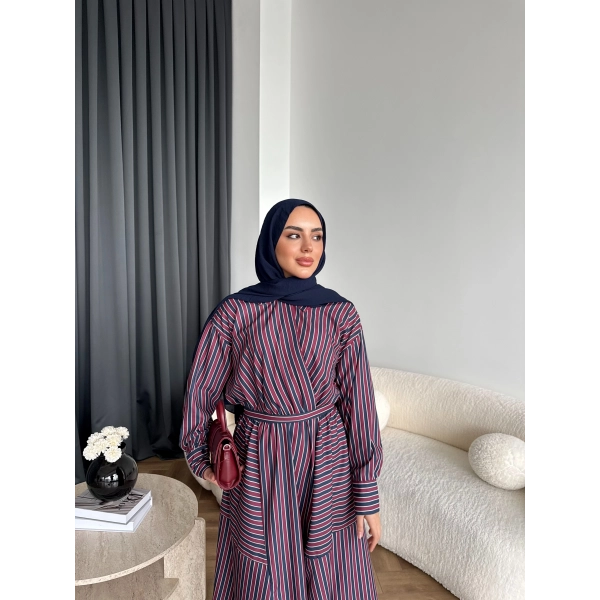 Duq - Nihle Çizgili Elbise - Bordo