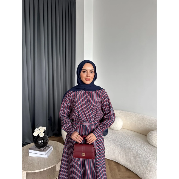 Duq - Nihle Çizgili Elbise - Bordo
