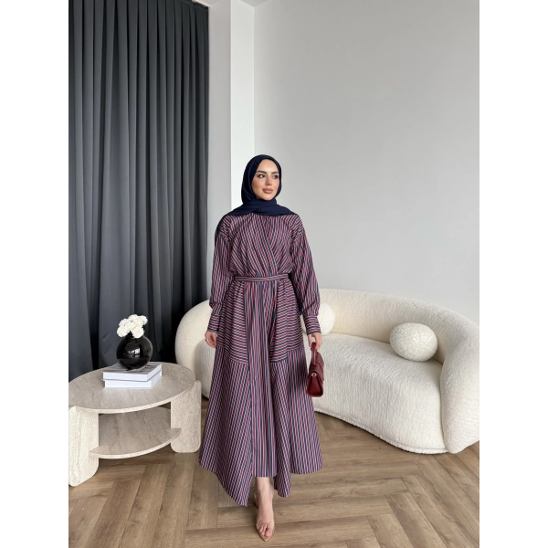 Duq - Nihle Çizgili Elbise - Bordo