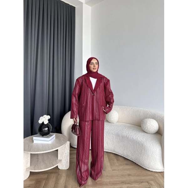 Asil Pırlanta Ceketli Takım - Bordo