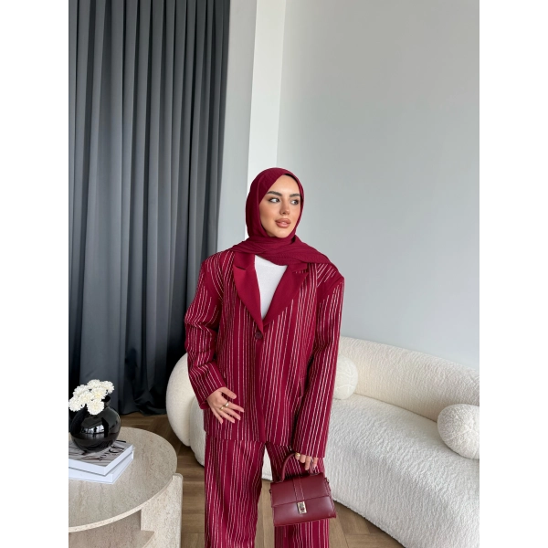 Asil Pırlanta Ceketli Takım - Bordo