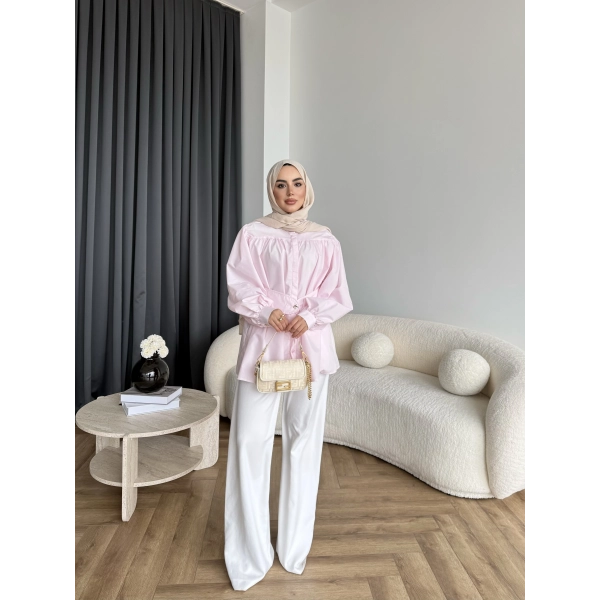 Hen - Mihra Bel Detaylı Gömlek - Pembe - ÖN SİPARİŞ