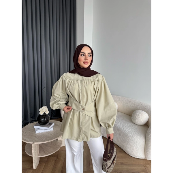 Hen - Mihra Bel Detaylı Gömlek - Yeşil - ÖN SİPARİŞ