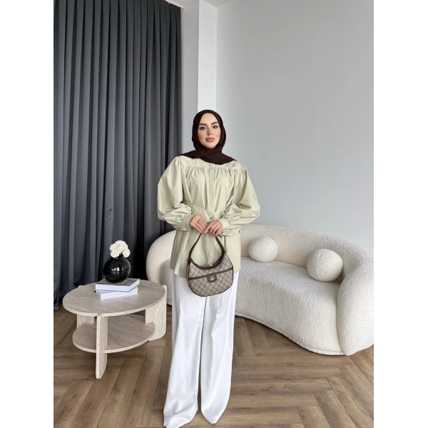 Hen - Mihra Bel Detaylı Gömlek - Yeşil - ÖN SİPARİŞ