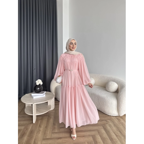 Hen - Margo Şifon Elbise - Pembe