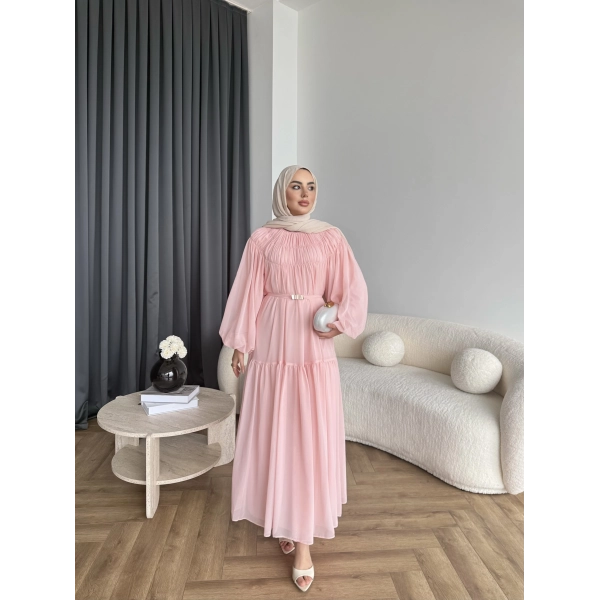 Hen - Margo Şifon Elbise - Pembe