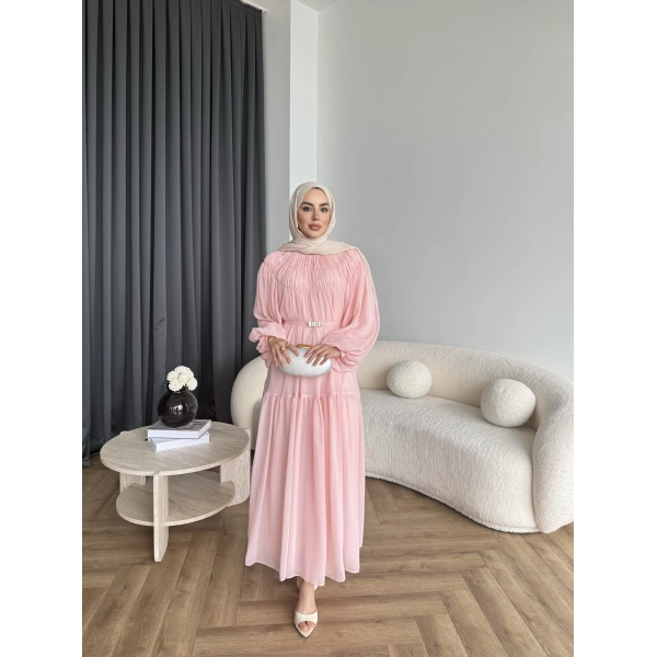 Hen - Margo Şifon Elbise - Pembe
