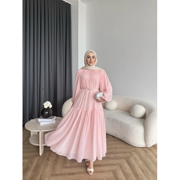 Hen - Margo Şifon Elbise - Pembe