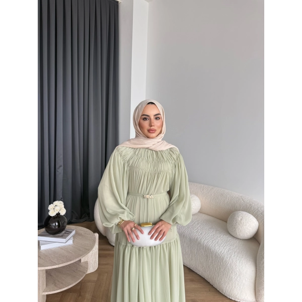 Hen - Margo Şifon Elbise - Yeşil