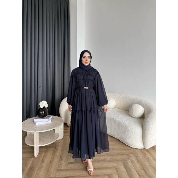 Hen - Margo Şifon Elbise - Lacivert