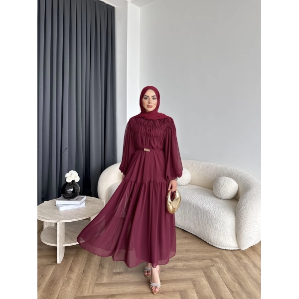 Hen - Margo Şifon Elbise - Bordo